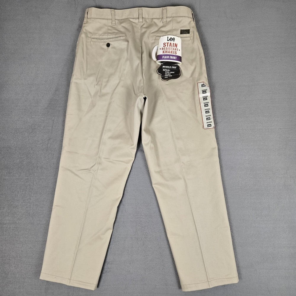 Lee Stain Resistant Khakis Men 34x30‎ Plain Front Wrinkle Free Beige Vintage NWT